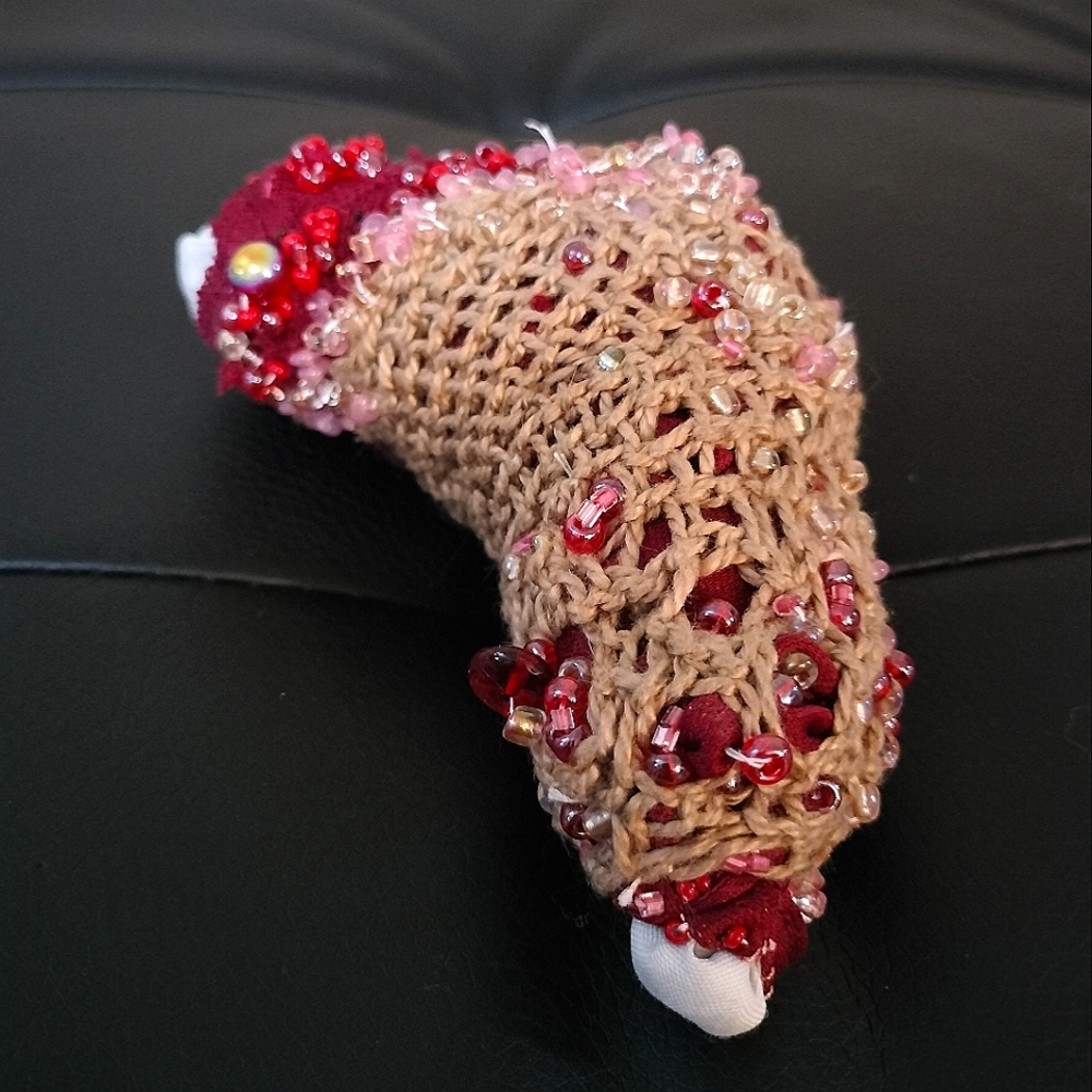 Beaded Fiber Art Meat Sculpture (Pink Viscera 2)
